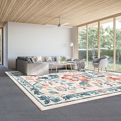 Washable Folding Floral Print Rug Washable Non - Slip Backing for living room bedroom