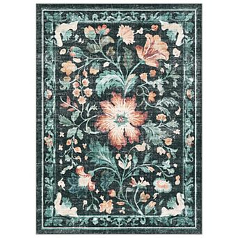 Washable Folding Floral Print Rug Washable Non - Slip Backing for living room bedroom