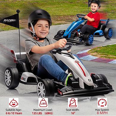 Ride On Go Kart for Kids, 24V 7Ah Battery Two 200W Motors, 8MPH Fast Drifting Circling Car
