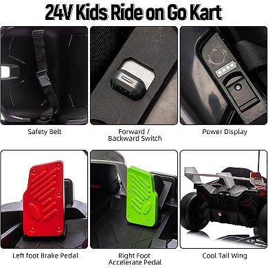 Ride On Go Kart for Kids, 24V 7Ah Battery Two 200W Motors, 8MPH Fast Drifting Circling Car