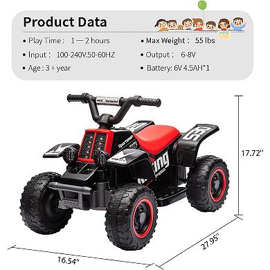 ATV for Kids, 6V Battery Powered Toddler 4 Wheeler w/Music, Light, 1.5mph Max Speed
