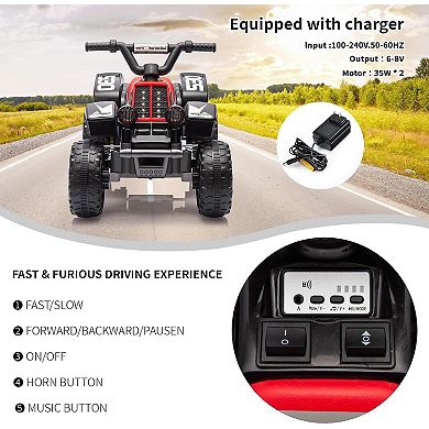 ATV for Kids, 6V Battery Powered Toddler 4 Wheeler w/Music, Light, 1.5mph Max Speed
