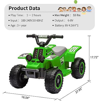 ATV for Kids, 6V Battery Powered Toddler 4 Wheeler w/Music, Light, 1.5mph Max Speed
