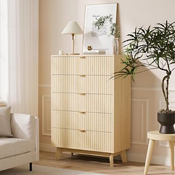 Garvee Fluted 5 Drawer Dressers, Closet Dressers Chest of Drawers, for Bedroom Living Room