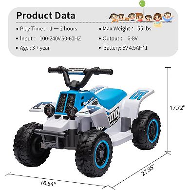 ATV for Kids, 6V Battery Powered Toddler 4 Wheeler w/Music, Light, 1.5mph Max Speed