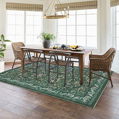 Washable Folding Floral Print Area Rug with Non - Slip Backing