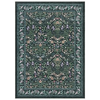 Washable Folding Floral Print Area Rug with Non - Slip Backing
