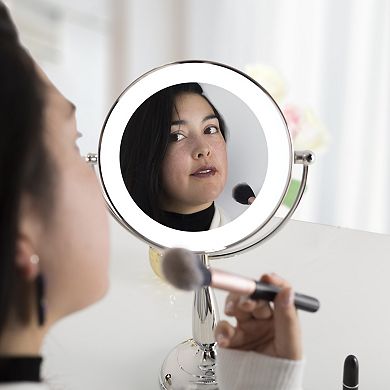 LED Light Countertop Face Mirror with Magnifications 5X/1X and Touch Base Control Technology