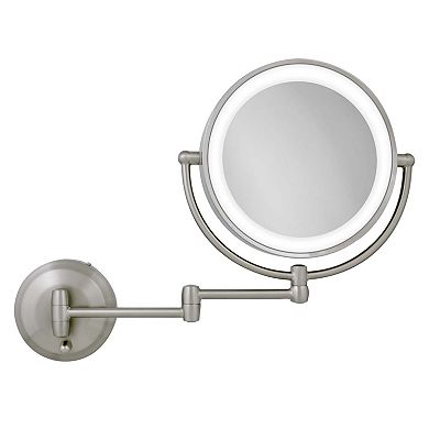 LED Lighted Wall Mount Bathroom Mirror with 10X/1X Magnification Extendable Arm Battery or Adapter