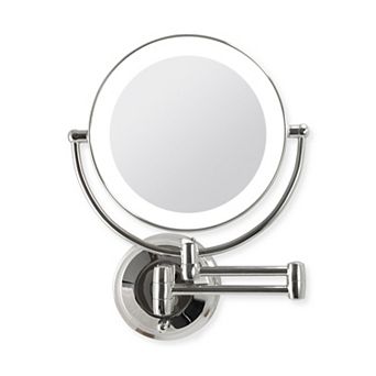 LED Lighted Wall Mount Bathroom Mirror with 10X/1X Magnification Extendable Arm Battery or Adapter