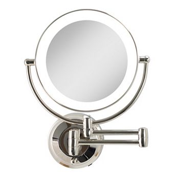 LED Lighted Wall Mount Bathroom Mirror with 10X/1X Magnification Extendable Arm Battery or Adapter