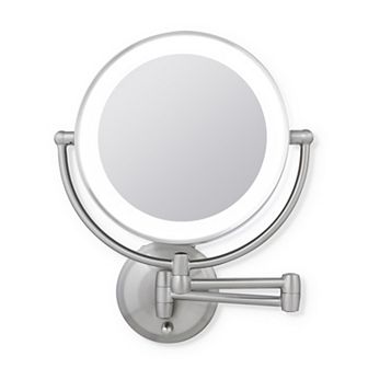 LED Lighted Wall Mount Bathroom Mirror with 10X/1X Magnification Extendable Arm Battery or Adapter