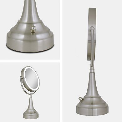 LED Lighted Countertop Face Mirror with Magnifications 10X/1X - Batttery and Cordless