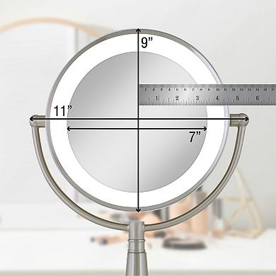 LED Lighted Countertop Face Mirror with Magnifications 10X/1X - Batttery and Cordless