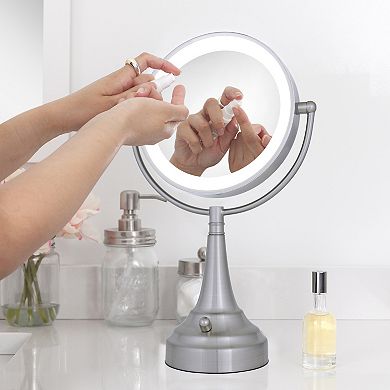 LED Lighted Countertop Face Mirror with Magnifications 10X/1X - Batttery and Cordless