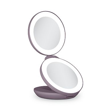 Folding LED Lighted Travel Mirror with Magnifications 10X/1X - Adjustable Compact Mirror