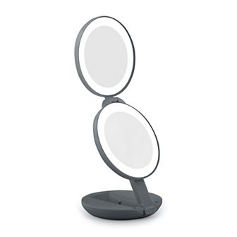 Folding LED Lighted Travel Mirror with Magnifications 10X/1X - Adjustable Compact Mirror