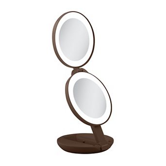 Folding LED Lighted Travel Mirror with Magnifications 10X/1X - Adjustable Compact Mirror