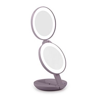 Folding LED Lighted Travel Mirror with Magnifications 10X/1X - Adjustable Compact Mirror