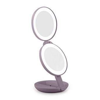 Folding LED Lighted Travel Mirror with Magnifications 10X/1X - Adjustable Compact Mirror