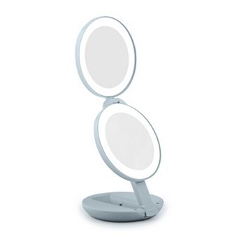 Folding LED Lighted Travel Mirror with Magnifications 10X/1X - Adjustable Compact Mirror