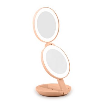 Folding LED Lighted Travel Mirror with Magnifications 10X/1X - Adjustable Compact Mirror