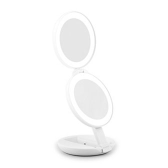 Folding LED Lighted Travel Mirror with Magnifications 10X/1X - Adjustable Compact Mirror