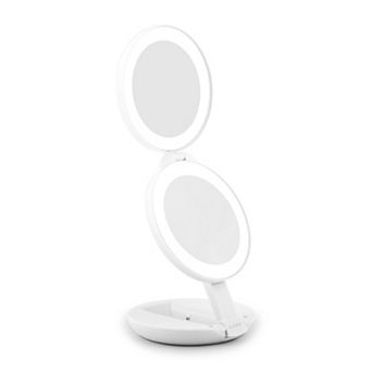 Folding LED Lighted Travel Mirror with Magnifications 10X/1X - Adjustable Compact Mirror