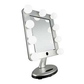 Melrose LED Lighted Countertop Face Mirror with Magnifications 5X/1X and Bluetooth Speaker