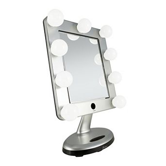 Melrose LED Lighted Countertop Face Mirror with Magnifications 5X/1X and Bluetooth Speaker