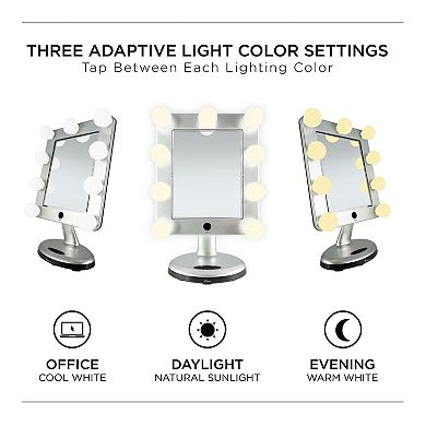 Melrose LED Lighted Countertop Face Mirror with Magnifications 5X/1X and Bluetooth Speaker