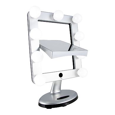 Melrose LED Lighted Countertop Face Mirror with Magnifications 5X/1X and Bluetooth Speaker