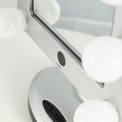 Melrose LED Lighted Countertop Face Mirror with Magnifications 5X/1X and Bluetooth Speaker