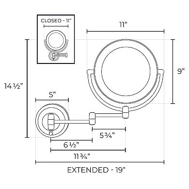 LED Lighted Wall Mounted Bathroom Mirror with 5X/1X Magnification Extendable Arm Battery or Adapter