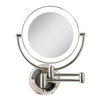 LED Lighted Wall Mounted Bathroom Mirror with 5X/1X Magnification Extendable Arm Battery or Adapter