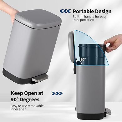 3.2 Gallon Stainless Steel Trash Can, Step-on Waste Bin with Inner Bucket, Grey