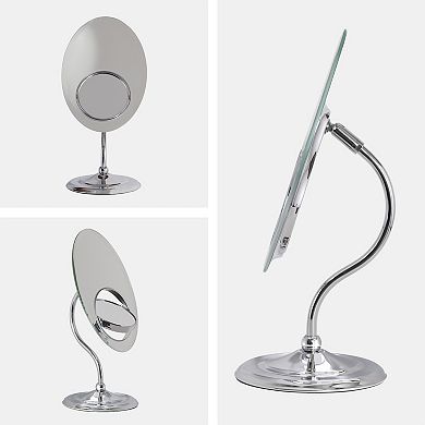 Tri-Optic Beveled Countertop Vanity Face Mirror with 8X/3X/1X Magnifications and Swivel Head