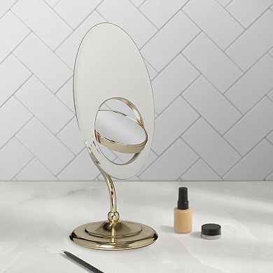 Tri-Optic Beveled Countertop Vanity Face Mirror with 8X/3X/1X Magnifications and Swivel Head
