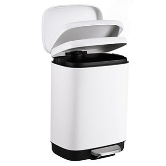 3.2 Gallon Stainless Steel Trash Can, Step-on Waste Bin with Inner Bucket, White