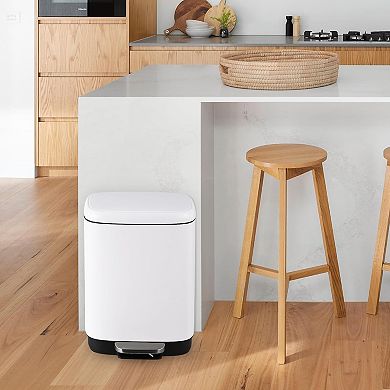 3.2 Gallon Stainless Steel Trash Can, Step-on Waste Bin with Inner Bucket, White