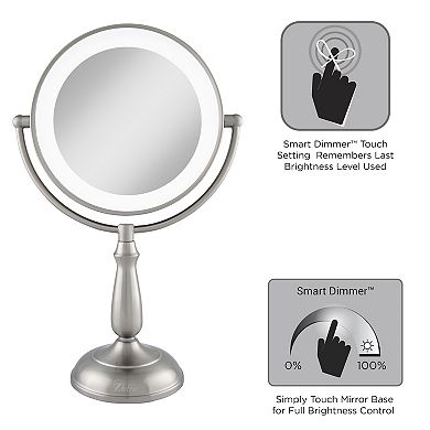 LED Light Countertop Face Mirror with Magnifications 12X/1X and Touch Base Control Technology