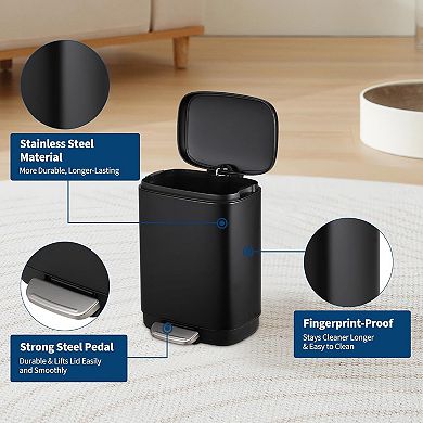 3.2 Gallon Stainless Steel Trash Can, Step-on Waste Bin with Inner Bucket, Black