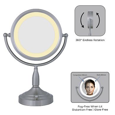 Fluorescent Lighted Countertop Mirror with 8X/1X Magnifications and Dimmable