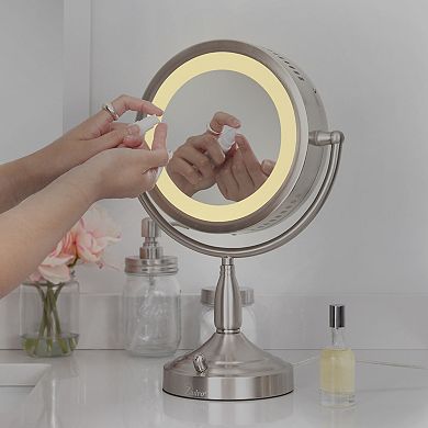 Fluorescent Lighted Countertop Mirror with 8X/1X Magnifications and Dimmable