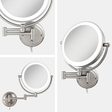 Glamour LED Lighted Wall Mounted Face Mirror with Magnifications 5X/1X - Corded