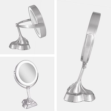 LED Lighted Countertop Face Mirror with 10X/1X Magnifications and Smart Dimming Tech Controls