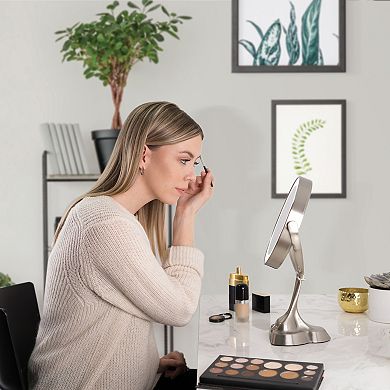 LED Lighted Countertop Face Mirror with 10X/1X Magnifications and Smart Dimming Tech Controls