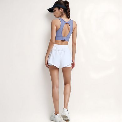 Women's High Waist Layered Active Shorts with Inner Compression Liner and Wide Elastic Waistband