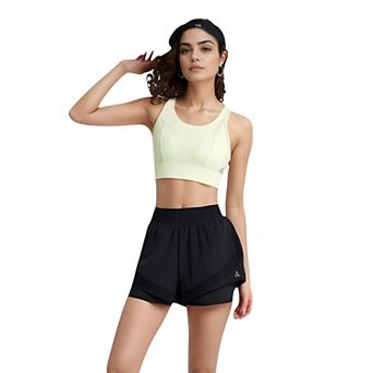 Women's High Waist Layered Active Shorts with Inner Compression Liner and Wide Elastic Waistband