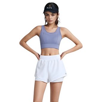 Women's High Waist Layered Active Shorts with Inner Compression Liner and Wide Elastic Waistband